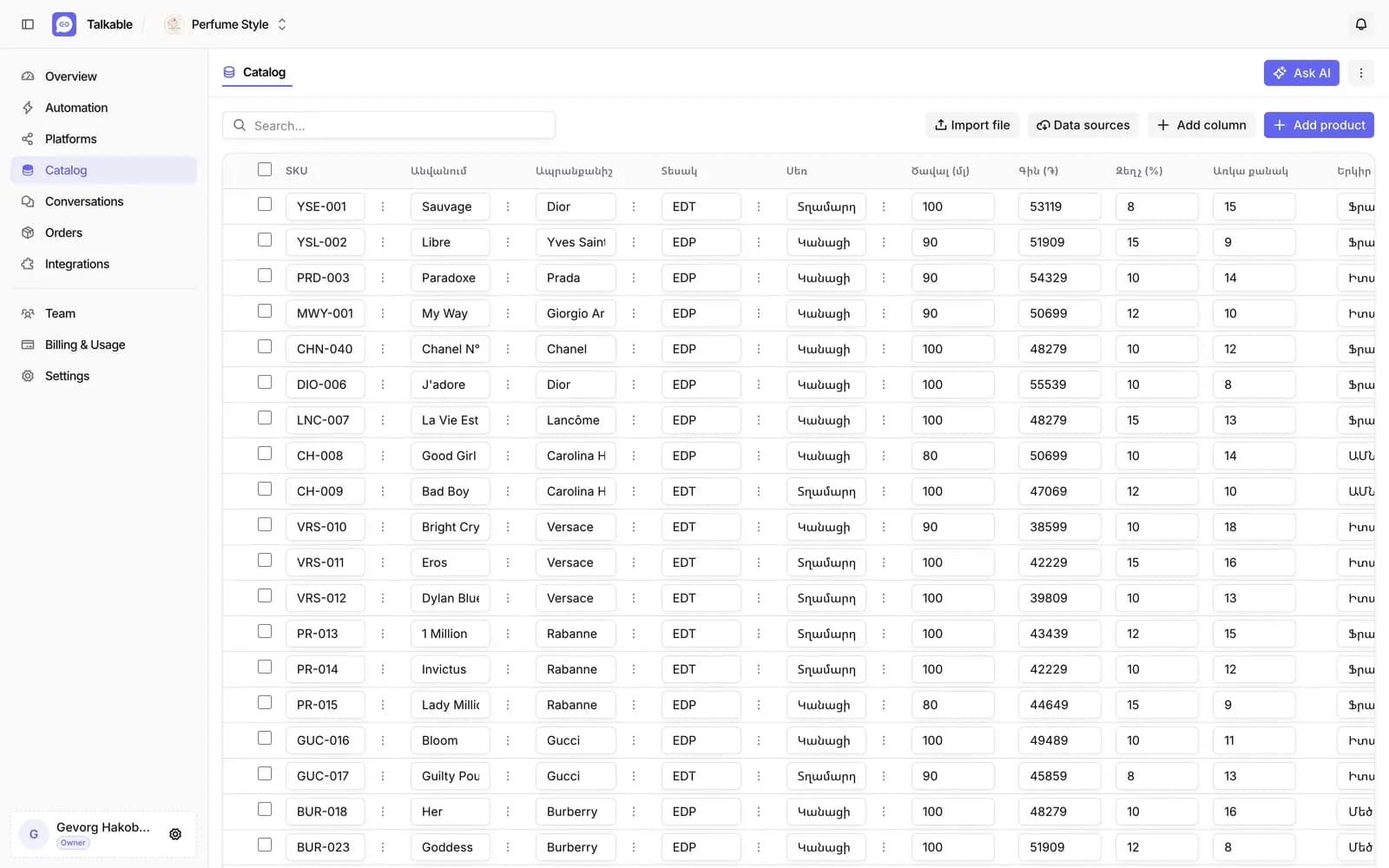 Data table with a new entry proposed by the assistant